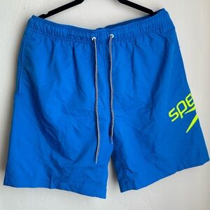 SPEEDO Mens Size L Blue Neon Green Logo Swim Trunks